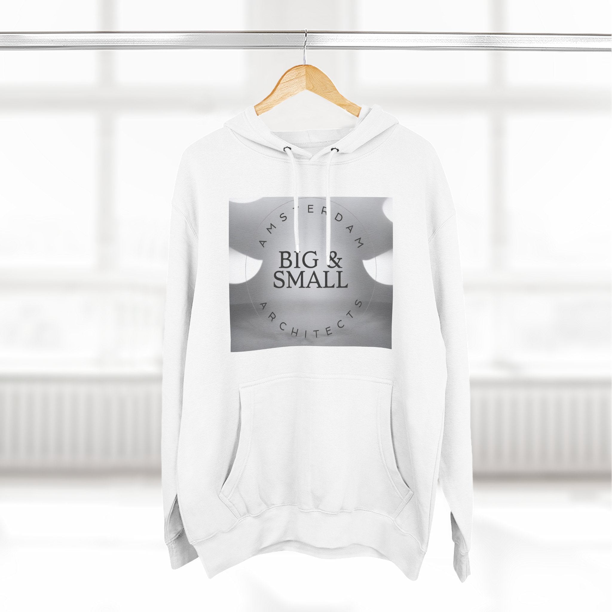 Three-Panel Fleece Hoodie — 'Big & Small Architects' Minimal Monochrome Logo Hoodie