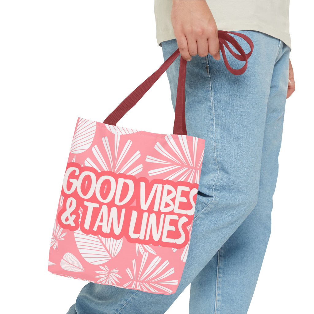 Good Vibes & Tan Lines Tote Bag — Pink Beachy Summer Tote