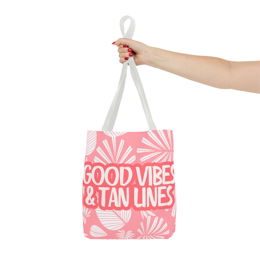 Good Vibes & Tan Lines Tote Bag — Pink Beachy Summer Tote