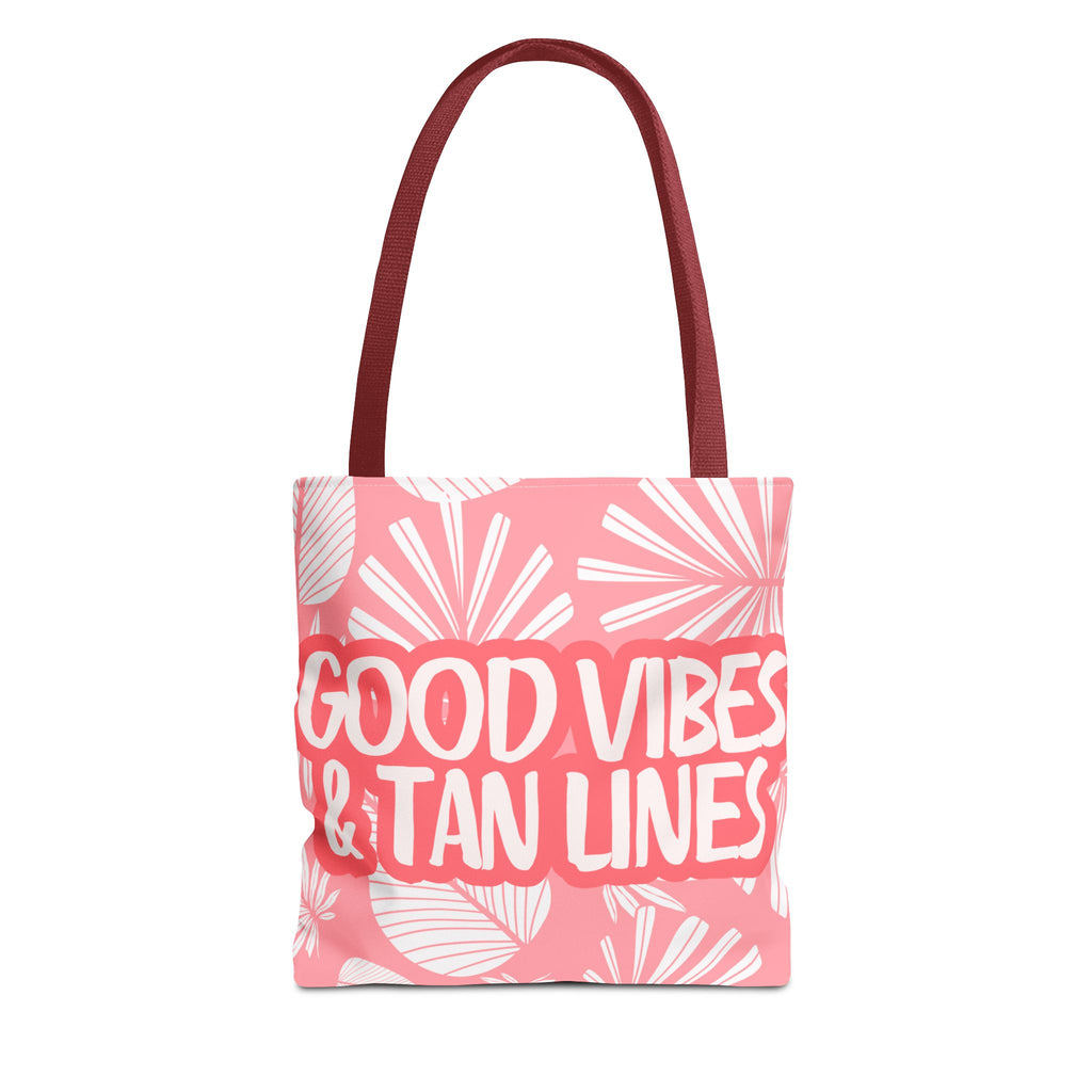 Good Vibes & Tan Lines Tote Bag — Pink Beachy Summer Tote