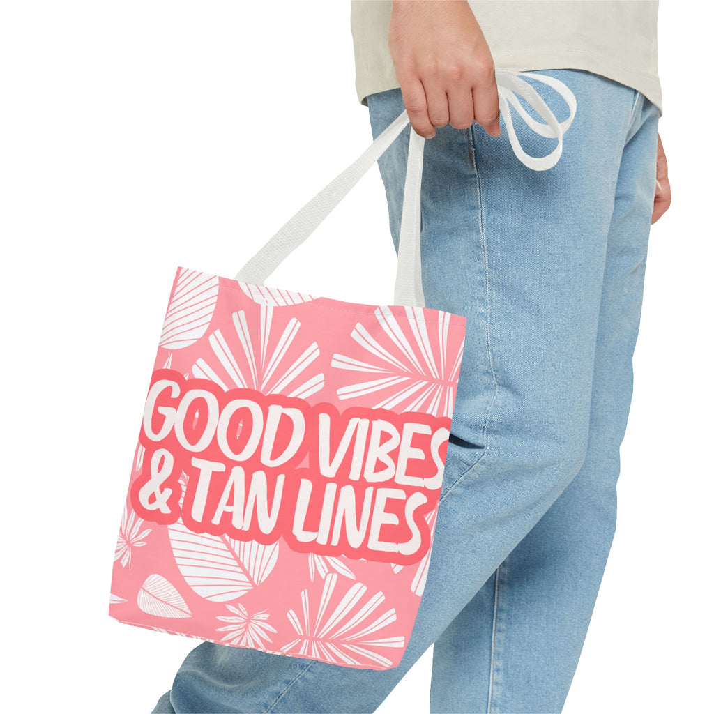 Good Vibes & Tan Lines Tote Bag — Pink Beachy Summer Tote