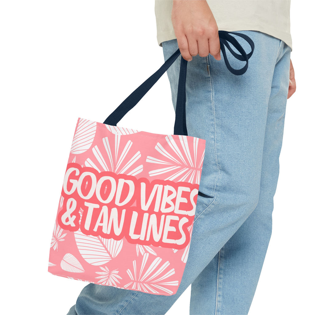 Good Vibes & Tan Lines Tote Bag — Pink Beachy Summer Tote