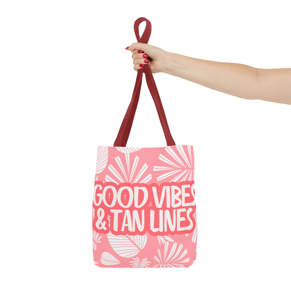Good Vibes & Tan Lines Tote Bag — Pink Beachy Summer Tote